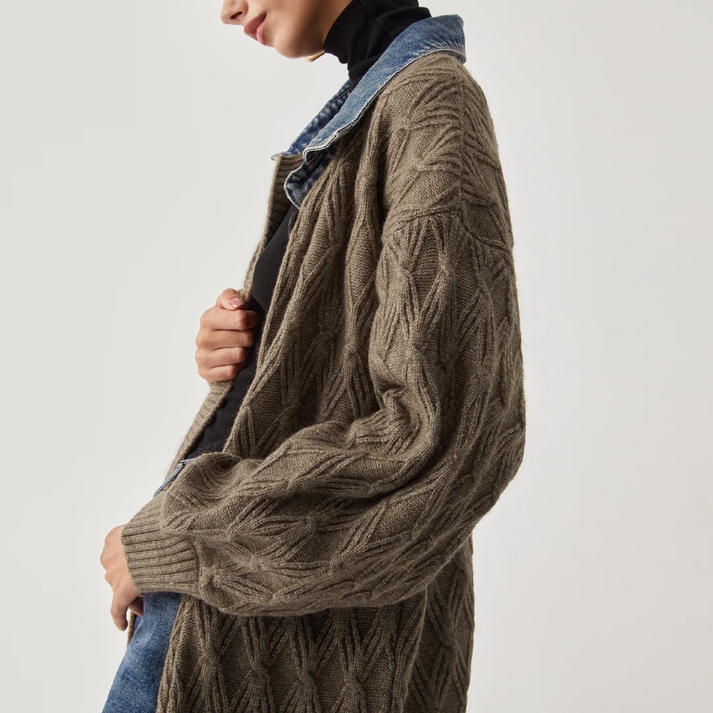 Diamond Stitch Knitting Longline Cardigan - Picture 3 of 7